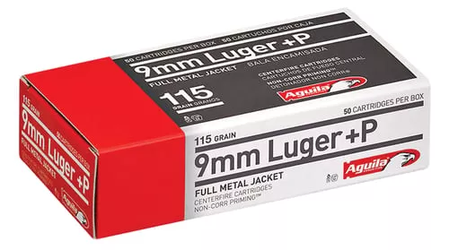 Aguila 1E092118 Target & Range9mm Luger +P 115 gr 1250 fps Full Metal Jacket (FMJ) 50 Bx/20 Cs