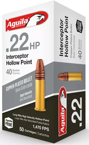 Aguila Ammunition .22 LR Interceptor Rifle Ammo - 40 Grain | Copper Plated Solid Point | 1000rd Case