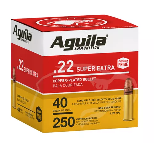 Aguila Ammunition .22 LR Super Extra Rifle Ammo - 40 Grain | Copper Plated Solid Point | 250rd Box