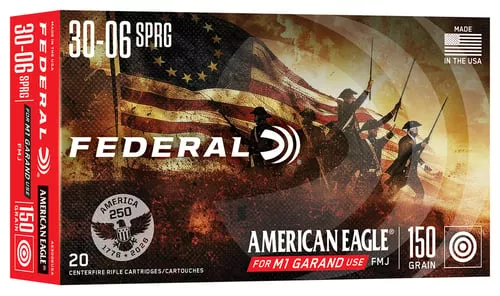 Federal American Eagle 250th Rifle Ammunition .30-06 Sprg 150gr FMJ2740 fps 20/ct