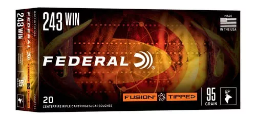 Federal Fusion Tipped Rifle Ammunition .243 Win 95gr PT 3050 fps 20/ct