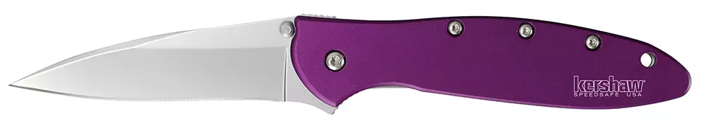 Kershaw 1660PUR Leek3" Modified Drop Point Plain Anodized Aluminum Purple Hand