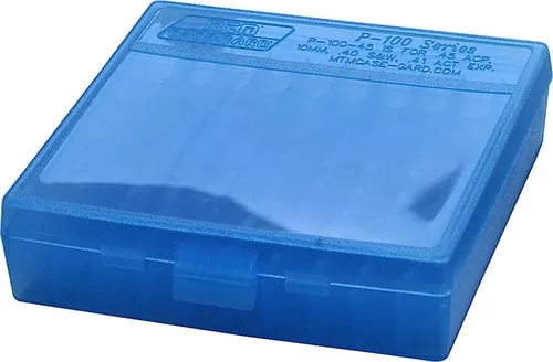 MTM Flip Top Ammo Box for 40/10mm/.45 ACP 100rd Clear Blue