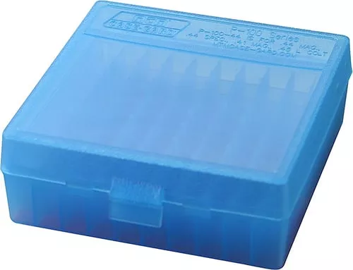 MTM Flip Top Ammo Box for .44 Rem Mag 100rd Clear Blue