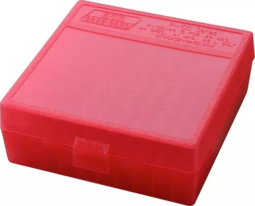 MTM Flip Top Ammo Box for .44 Rem Mag 100rd Clear Red