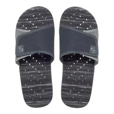 SHOWAFLOPS Mens Stripe Slide Perforated Strap Black/Gray Flip Flops (766)