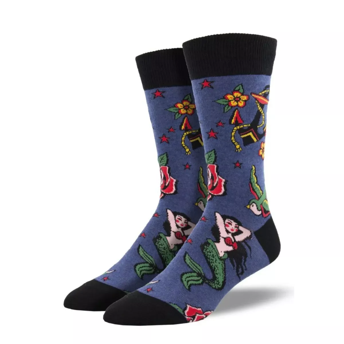 SockSmith Men's "Traditional Tats" Heather Navy Socks