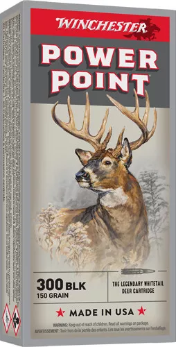Winchester 300 AAC Blackout Ammo 150 Grain Power Point Box of 20