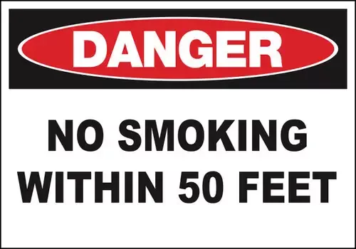 ZING Sign,DANGER No Smoking 50 Ft,7x10 AL
